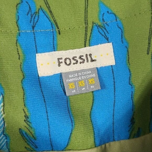 Fossil Silky Soft Feather Print Green Shift Dress Microfiber Sleeveless Tribal - Picture 6 of 10